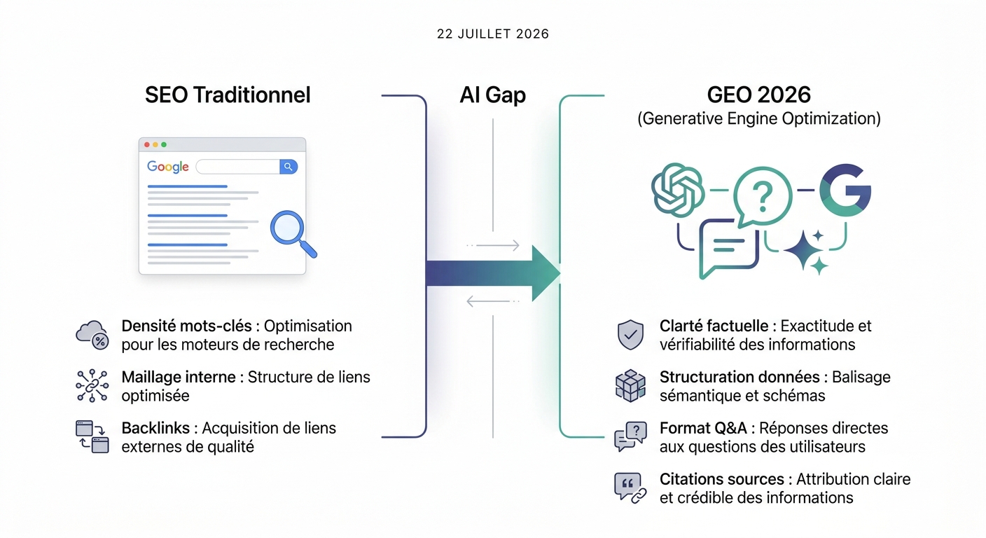 Comparaison SEO traditionnel vs GEO (Generative Engine Optimization)