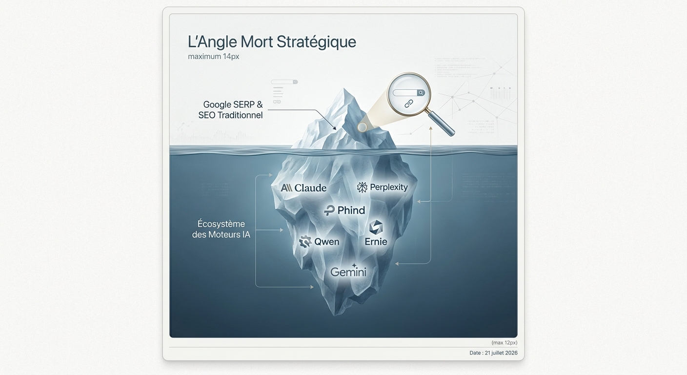 L'angle mort du SEO : Google n'est que la pointe de l'iceberg, la majorité de l'écosystème IA reste invisible pour les outils traditionnels.