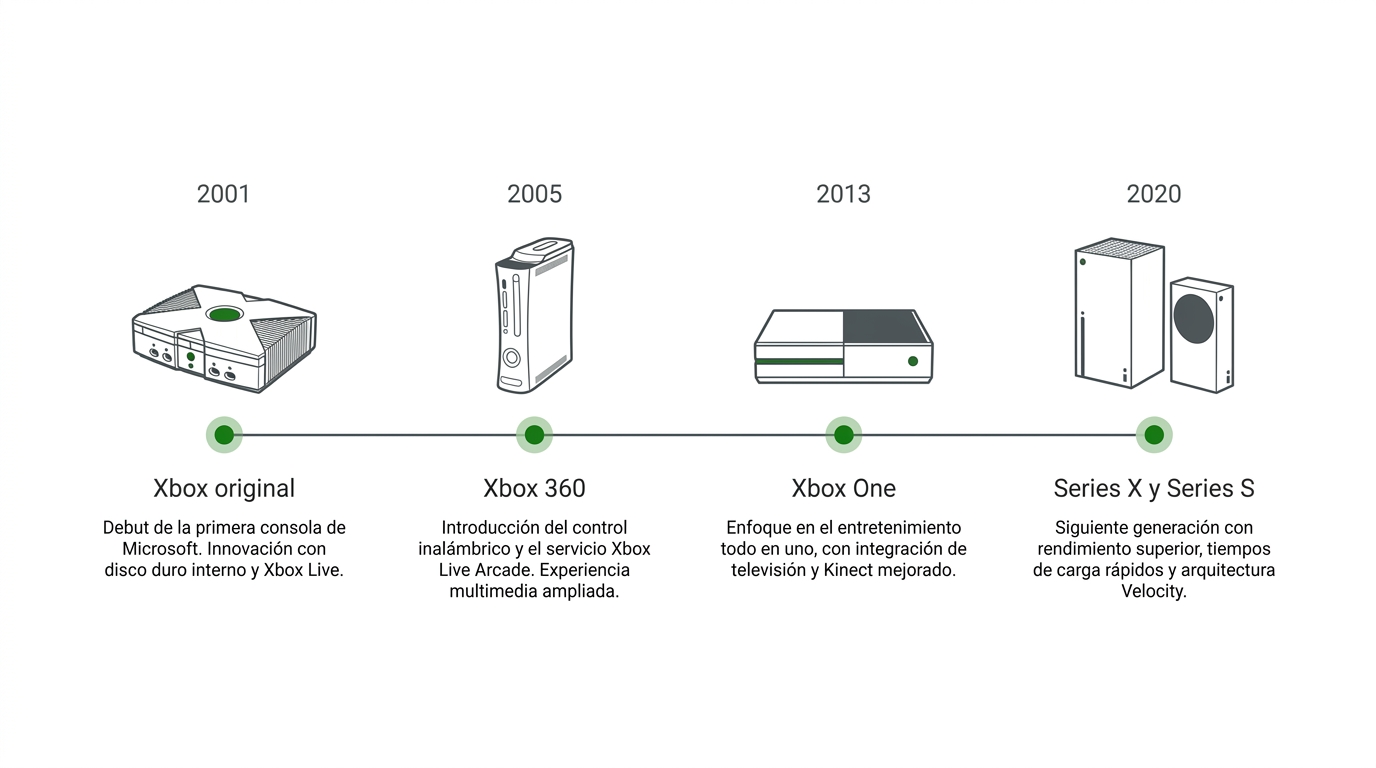 Línea de tiempo de las cuatro generaciones de consolas Xbox