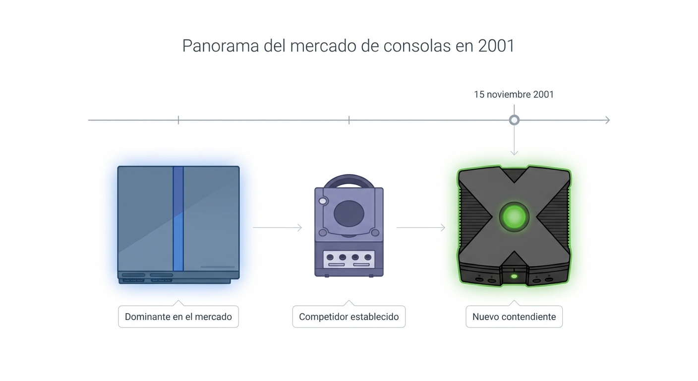 Lanzamiento de Xbox en 2001 frente a PS2 y GameCube