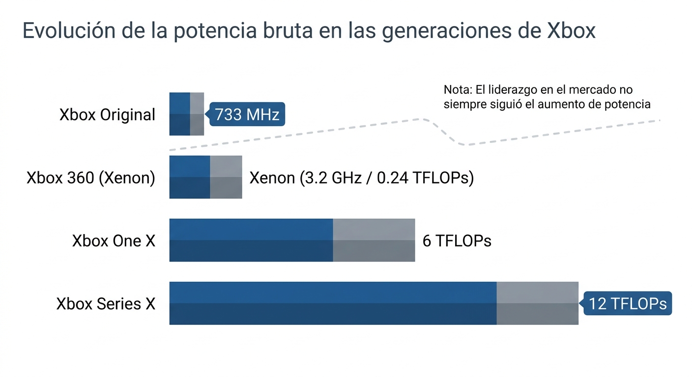 Evolución de la potencia bruta en cada generación de Xbox