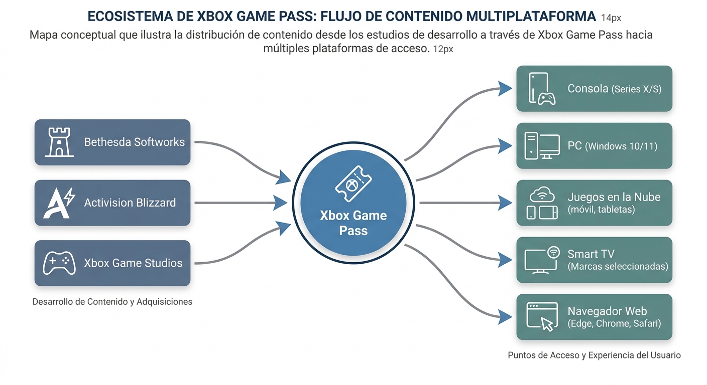 Mapa del ecosistema de Xbox Game Pass en múltiples plataformas