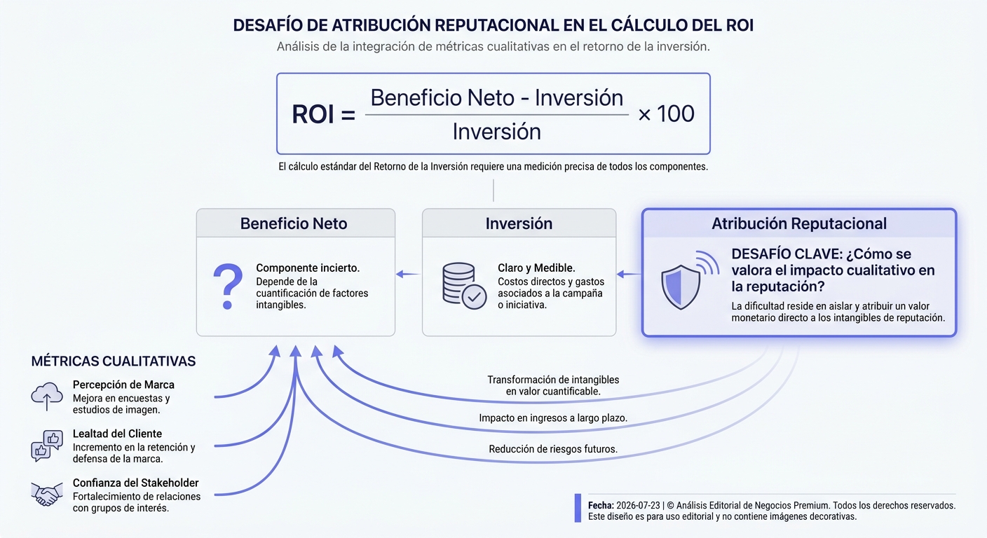 Desglose visual de la fórmula tradicional de ROI aplicada a reputación online