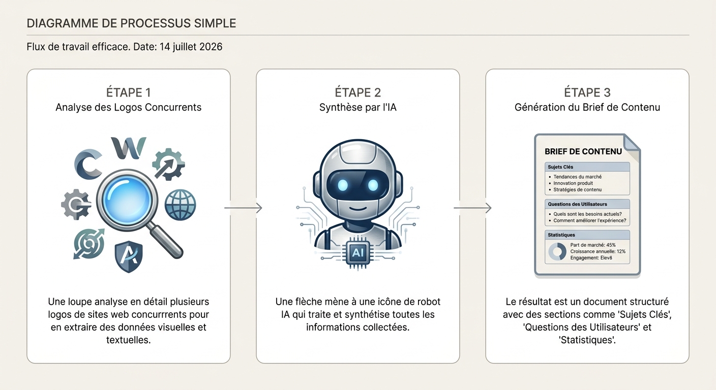Schéma montrant comment Frase analyse les concurrents pour créer un brief de contenu détaillé.