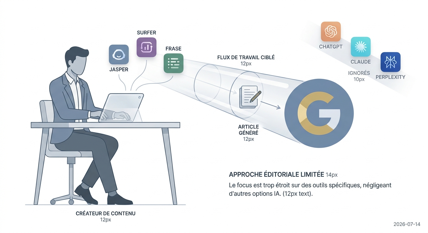 Diagramme montrant que les outils SEO se concentrent sur Google, négligeant les autres moteurs de réponse IA.
