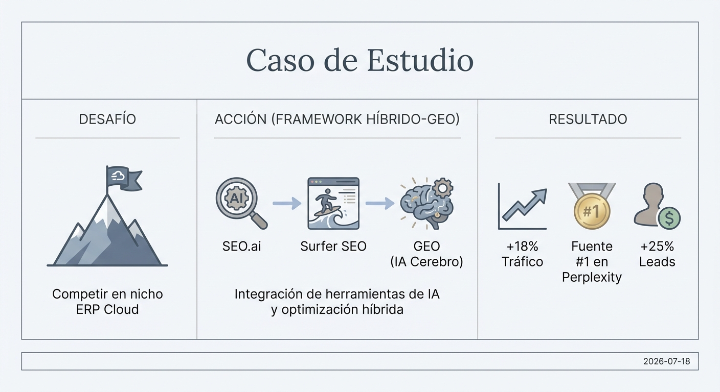 Resumen visual del caso de estudio de la empresa SaaS B2B, mostrando el desafío, la solución y los resultados.