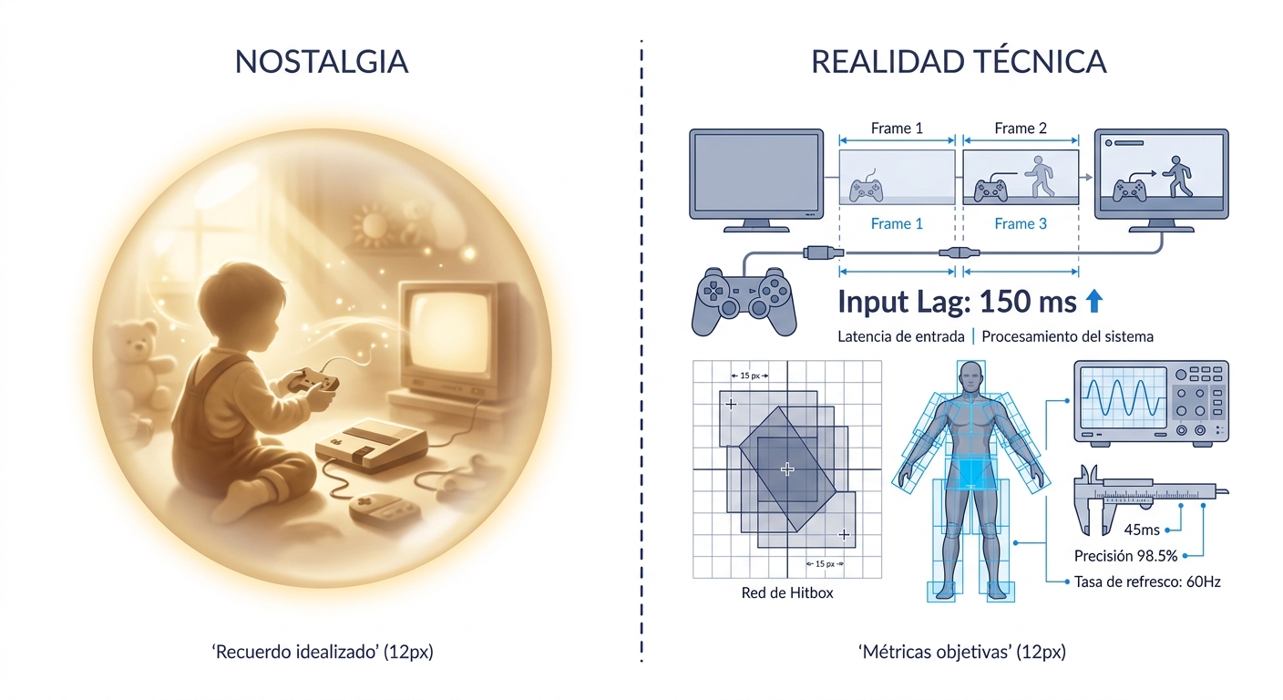 Infografía comparativa: nostalgia vs realidad técnica en juegos clásicos