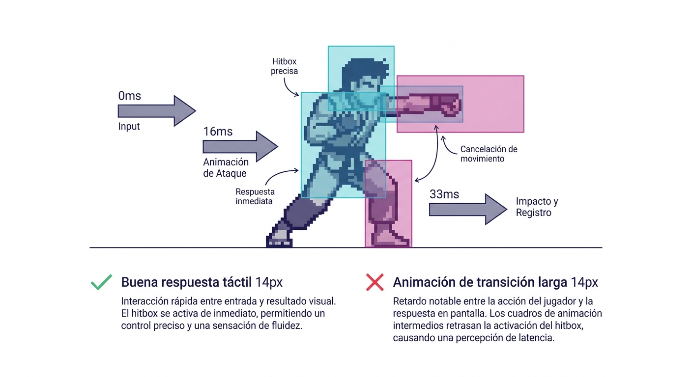 Diagrama técnico de control y hitboxes en juegos clásicos