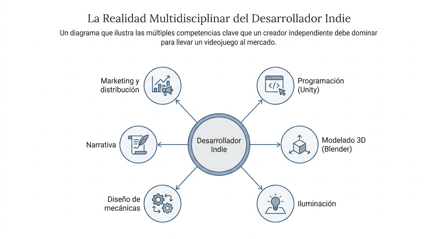 Diagrama de las disciplinas que domina un desarrollador indie de videojuegos