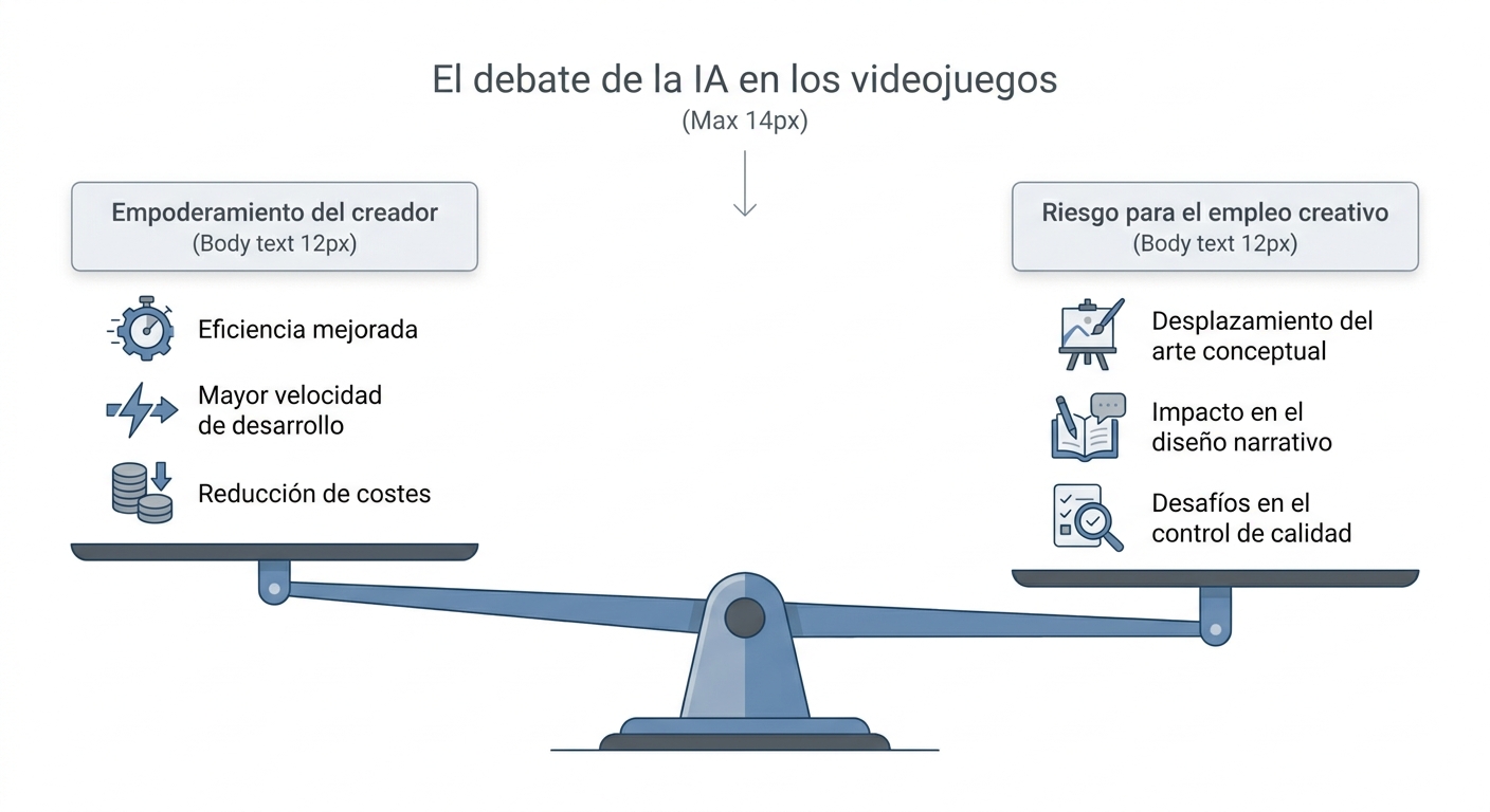 Infografía sobre el debate ético de la IA en la creación de videojuegos