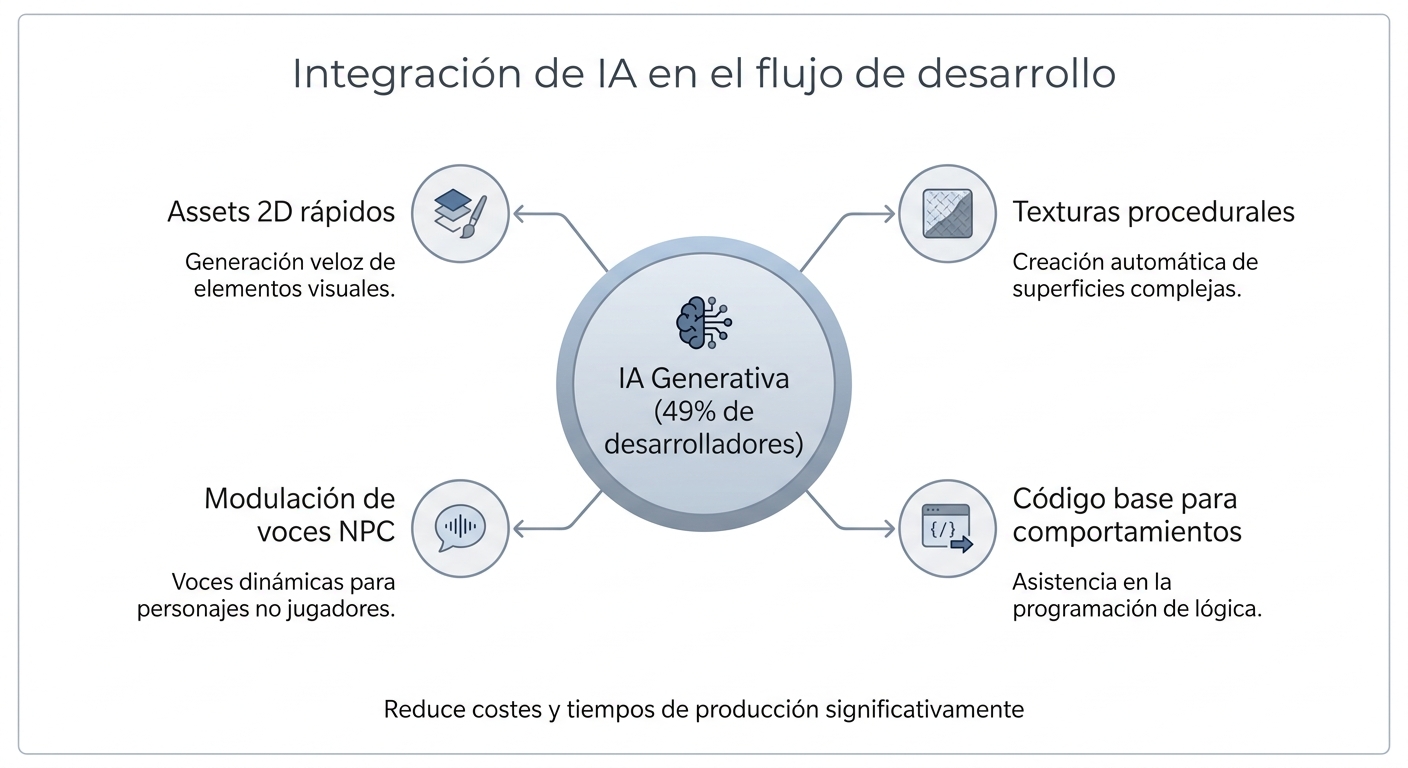 Diagrama de integración de IA en el desarrollo de videojuegos