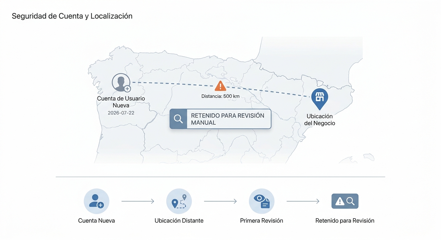 Diagrama de una cuenta nueva reseñando un negocio a 500 km de distancia.