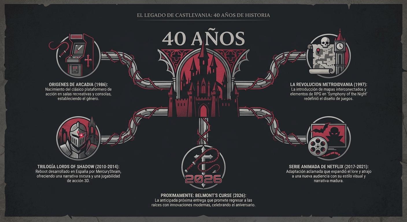 Infografía resumen del legado de 40 años de Castlevania