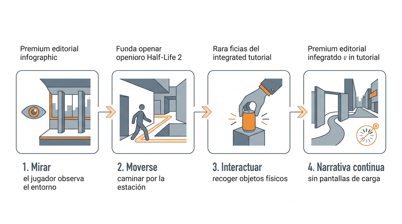 Flujo del tutorial integrado de movimiento en la secuencia de apertura de Half-Life 2