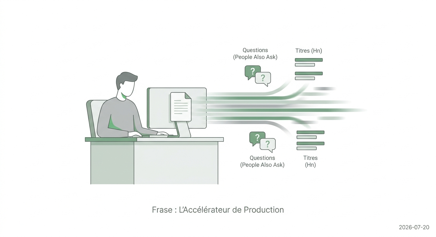 Illustration du rôle de Frase : l'accélération de la production de contenu et des briefs.