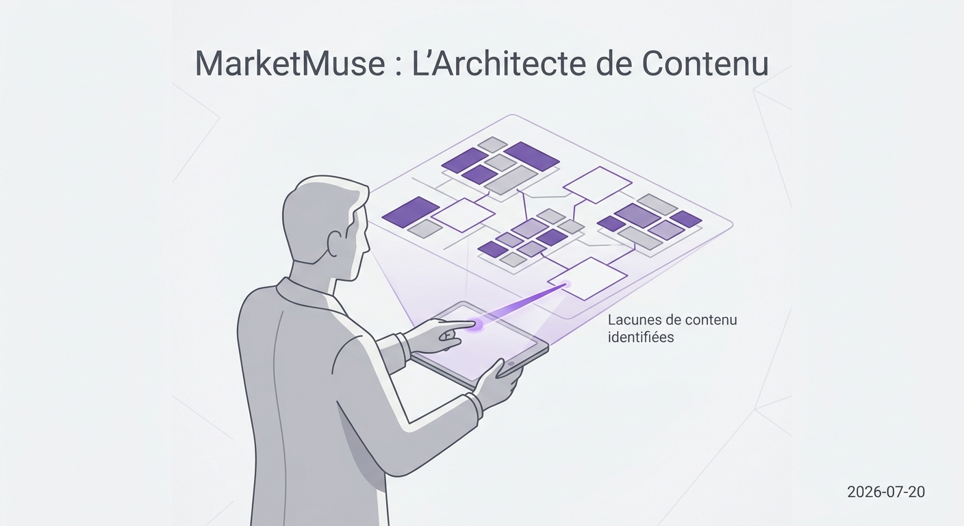 Illustration du rôle de MarketMuse : la planification stratégique et l'architecture de l'autorité thématique.