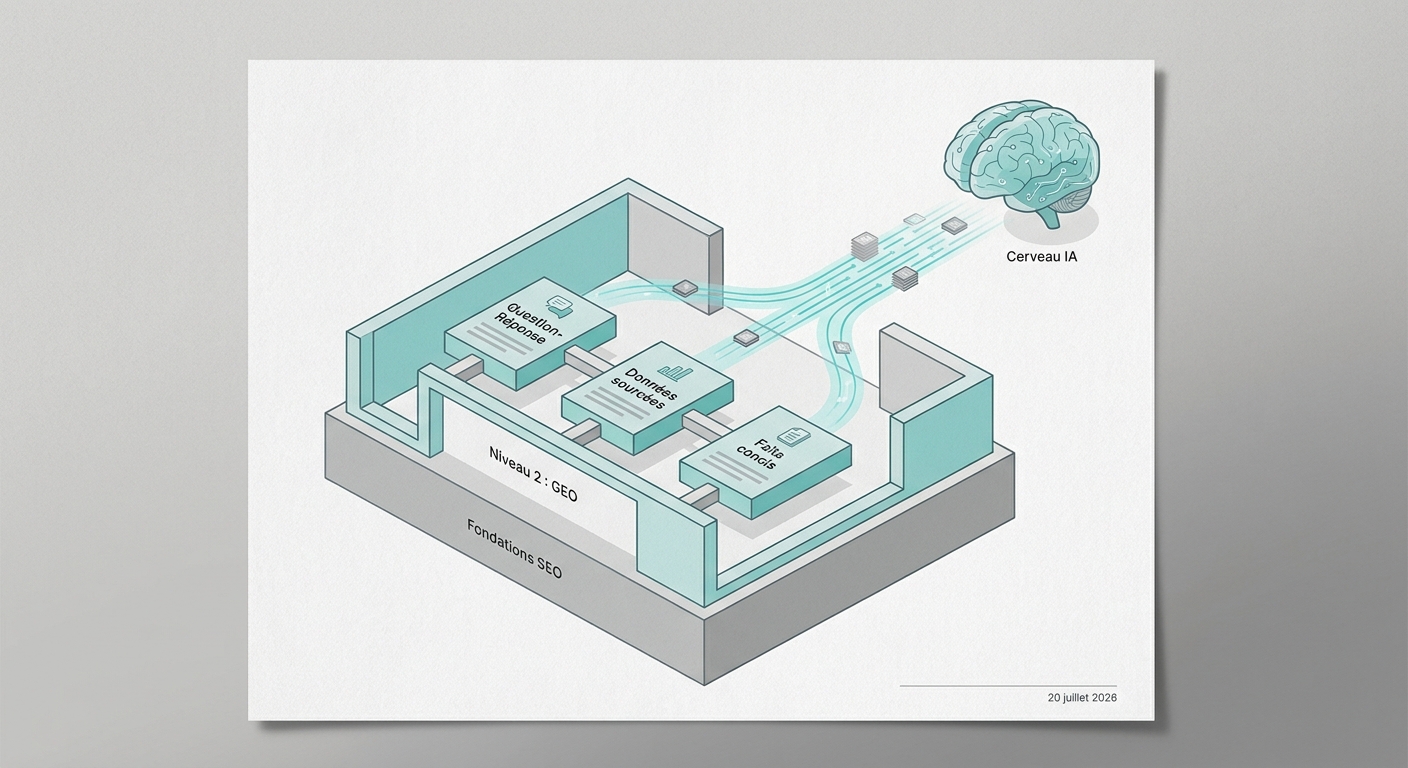 Illustration du Niveau 2 du modèle de visibilité : la structure GEO pour les IA.