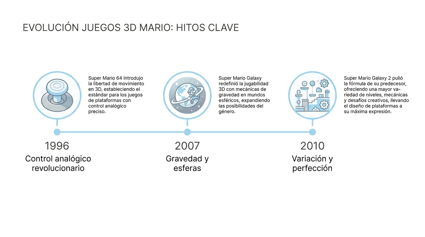 Línea de tiempo de la evolución de los juegos 3D de Mario