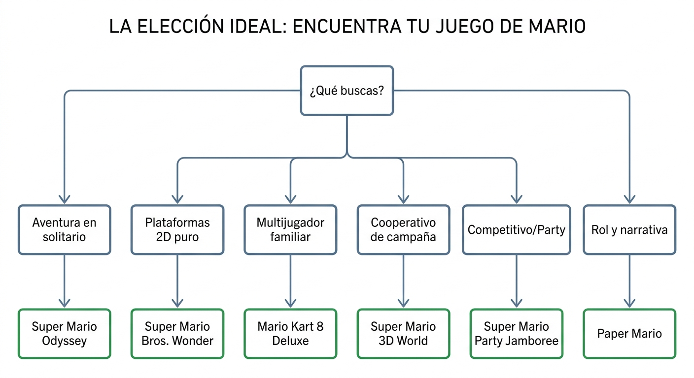 Árbol de decisión para elegir el juego de Mario ideal según preferencias