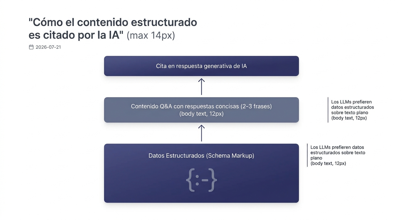 Diagrama de capas: cómo el contenido estructurado llega a ser citado por IA