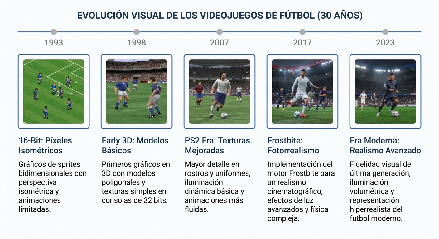 Infografía de la evolución visual de FIFA de 1993 a 2023