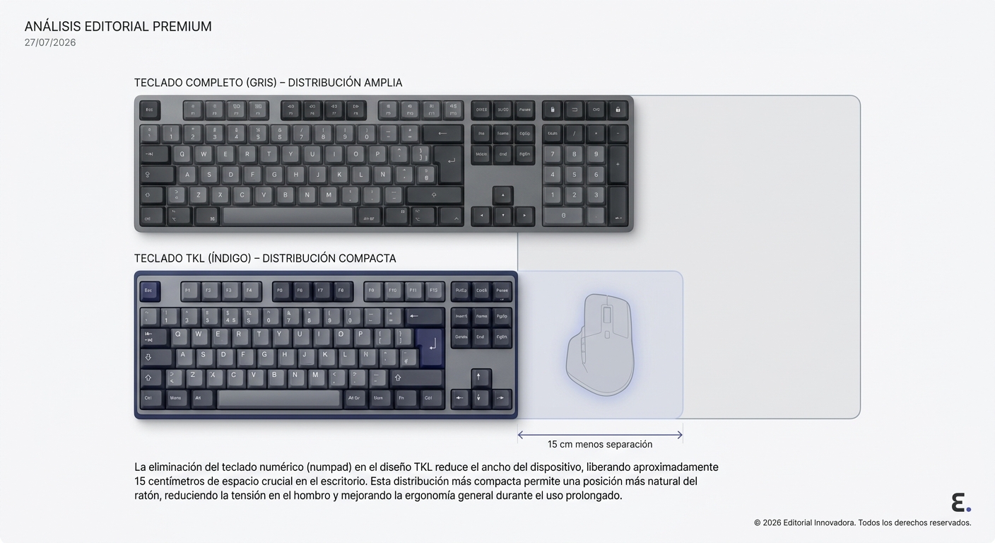 Comparativa visual de espacio: teclado completo vs TKL