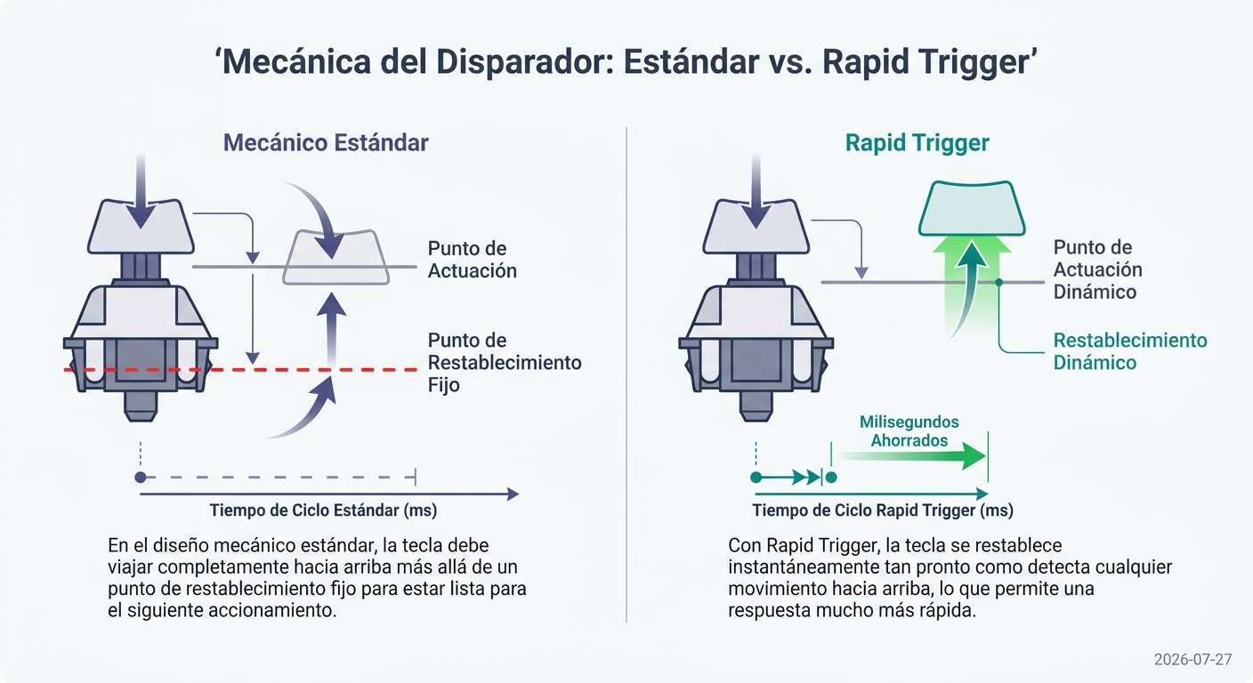 Diagrama comparativo: reinicio estándar vs Rapid Trigger