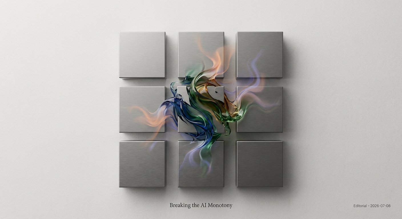 An abstract image showing a unique, colorful shape breaking out of a grid of uniform gray blocks, symbolizing content differentiation.