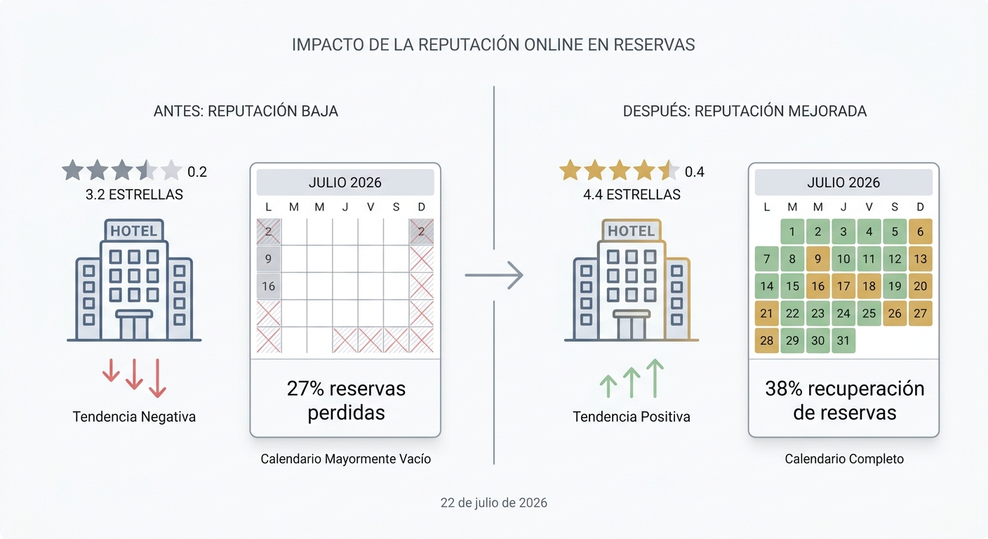 Comparativa visual: impacto de la valoración hotelera en las reservas antes y después de ORM