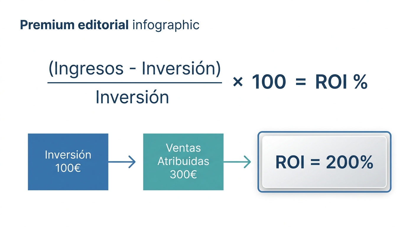 Infografía de la fórmula general del ROI con ejemplo de cálculo