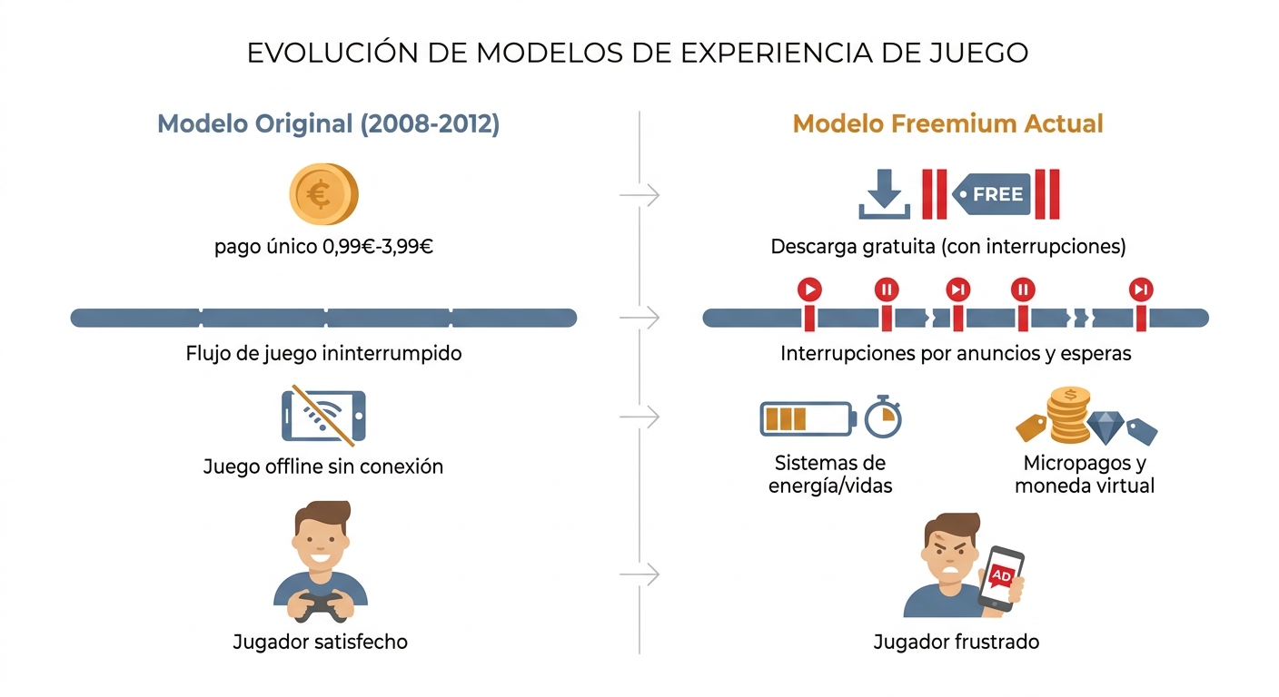 Comparativa visual: modelo de pago único vs modelo freemium con anuncios