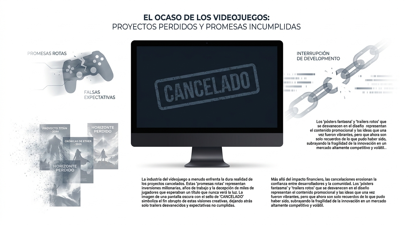 Pantalla oscura con el anuncio de cancelación de un videojuego muy esperado
