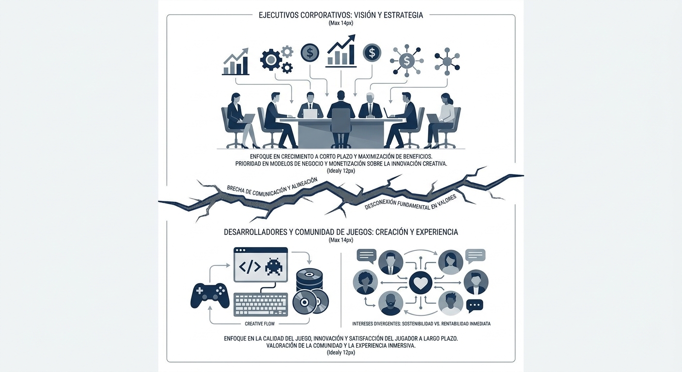 Diagrama conceptual de la desconexión corporativa en Ubisoft