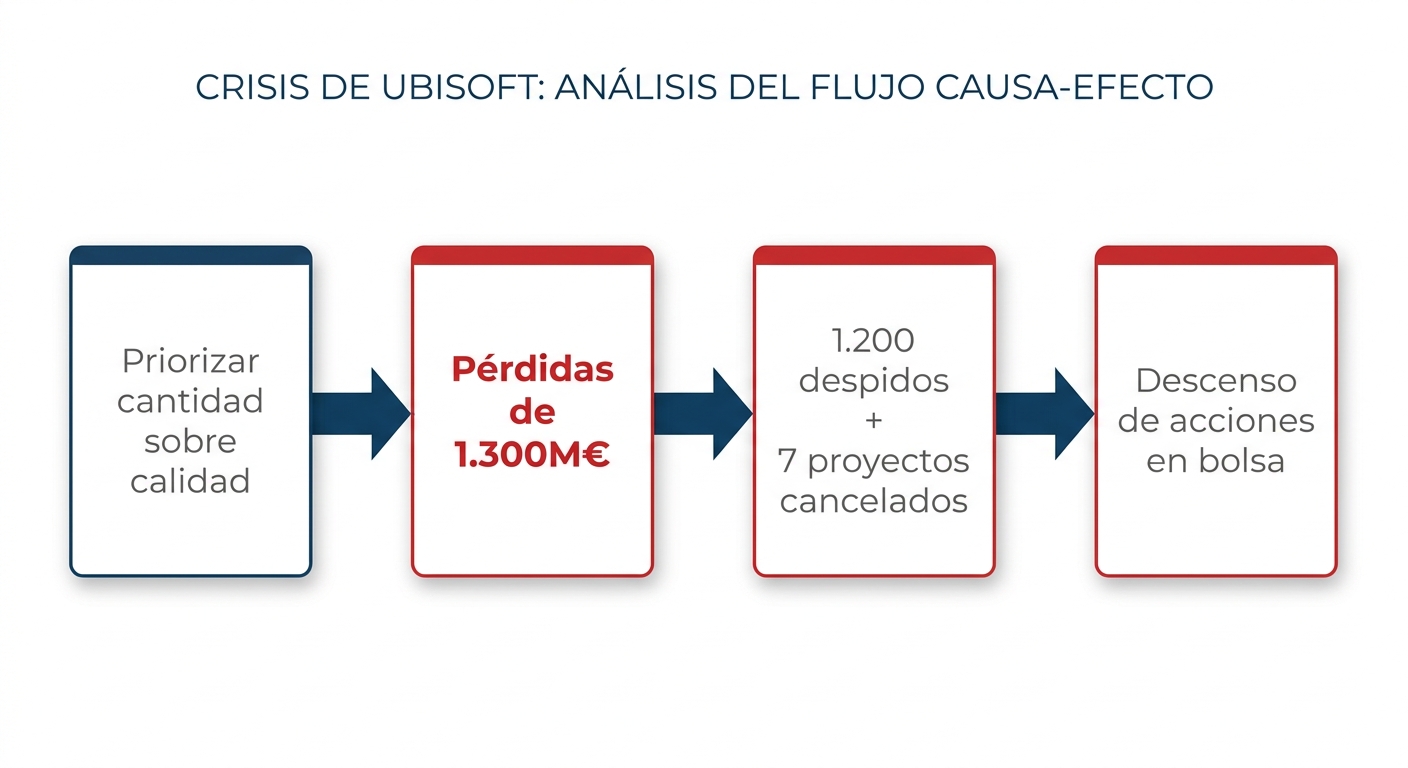 Diagrama de flujo causa-efecto de la crisis financiera de Ubisoft