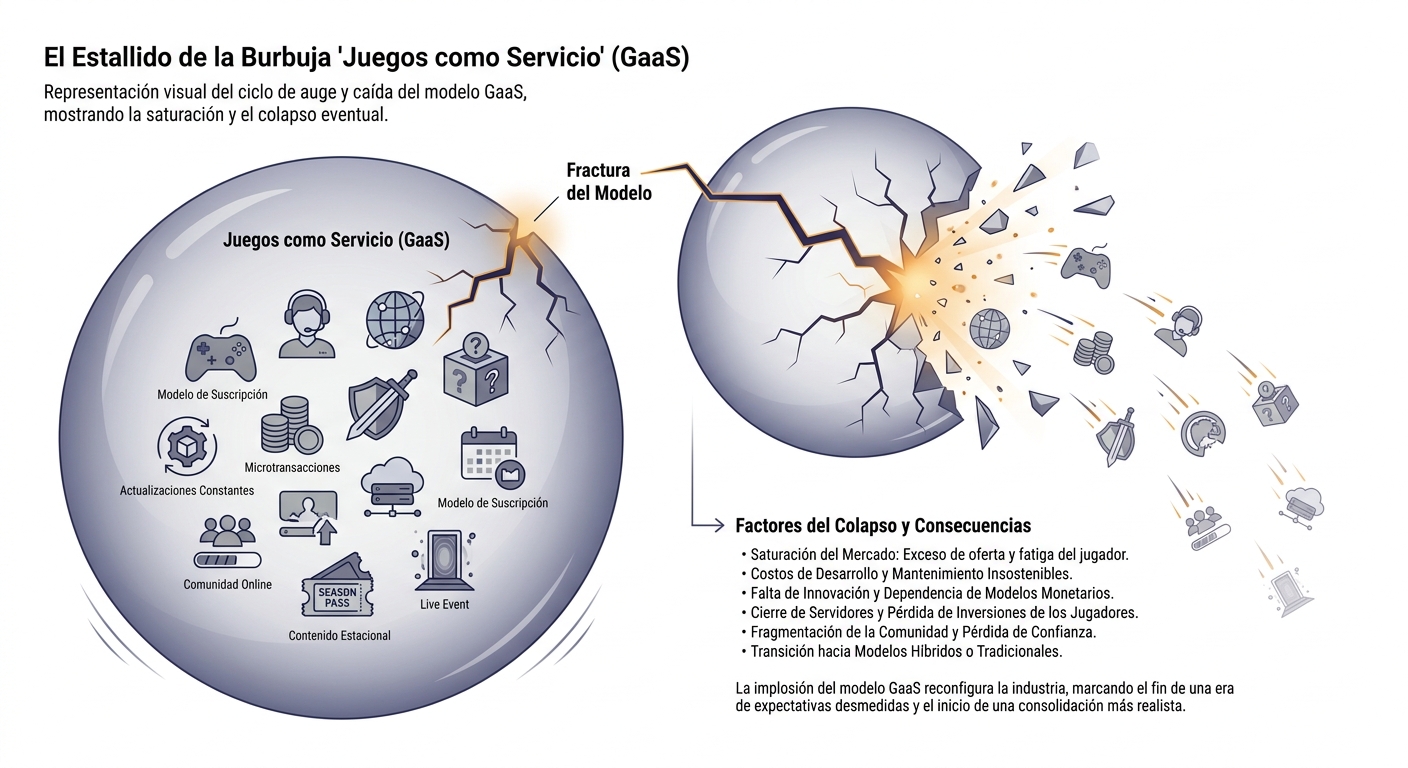 Infografía de la burbuja rota de los juegos como servicio