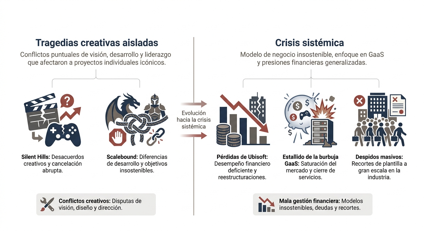 Infografía sobre la evolución de las cancelaciones de videojuegos en la última década