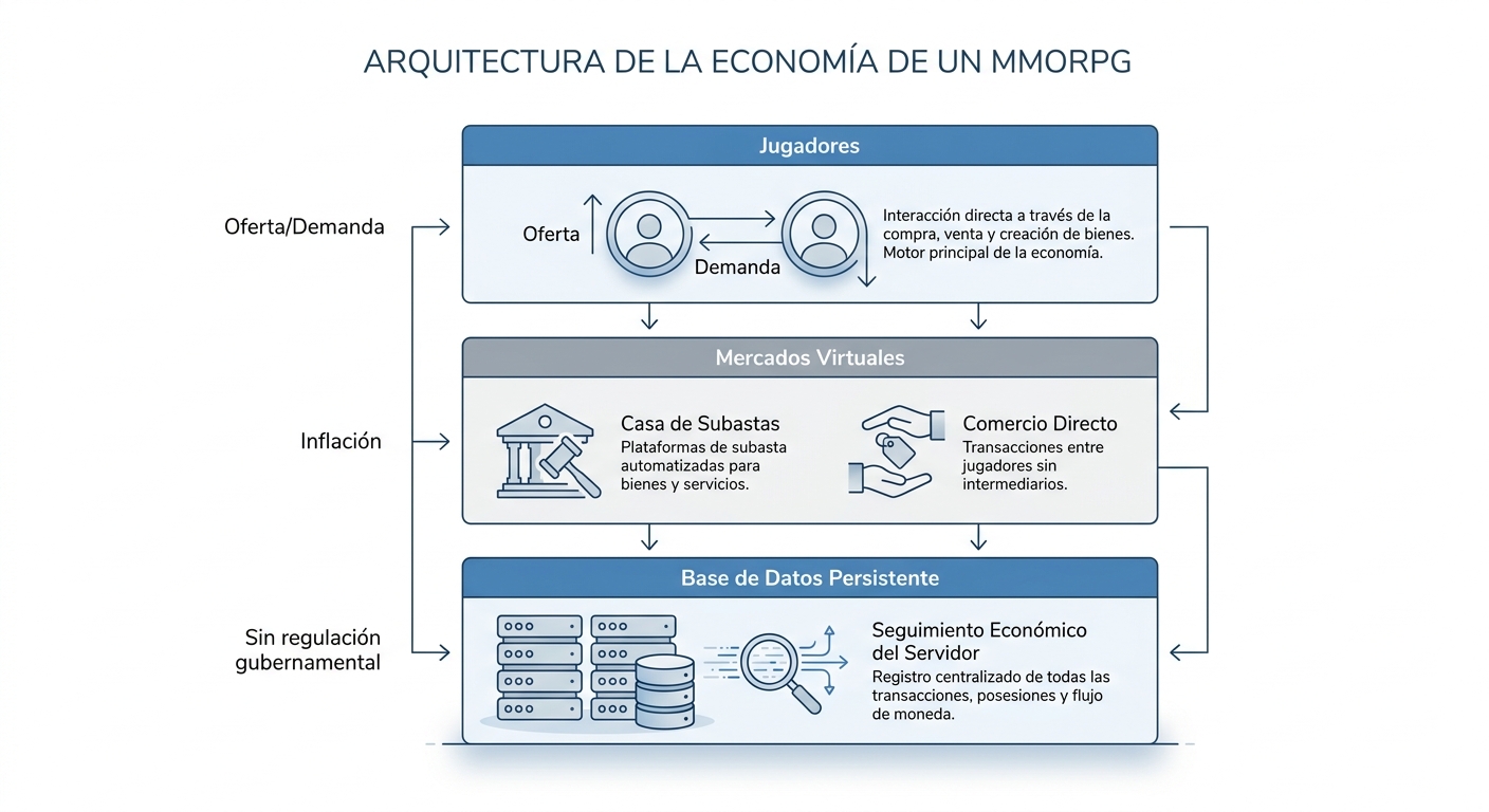 Diagrama de capas de la economía virtual en un MMORPG