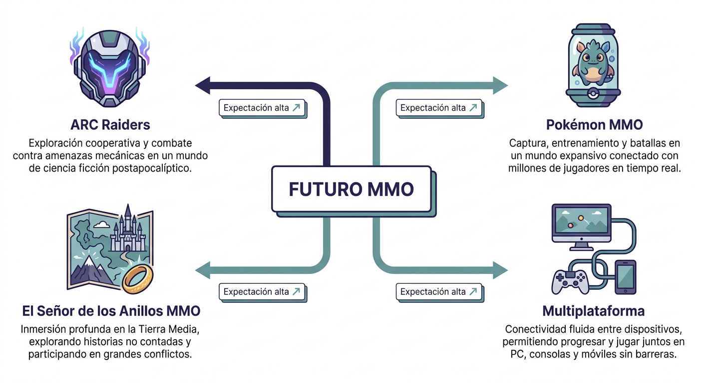 Mapa de expectativas futuras del género MMO: nuevos títulos y multiplataforma.