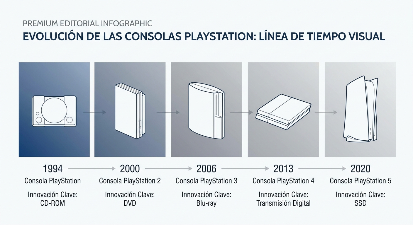 Infografía de la evolución de consolas PlayStation de 1994 a 2020
