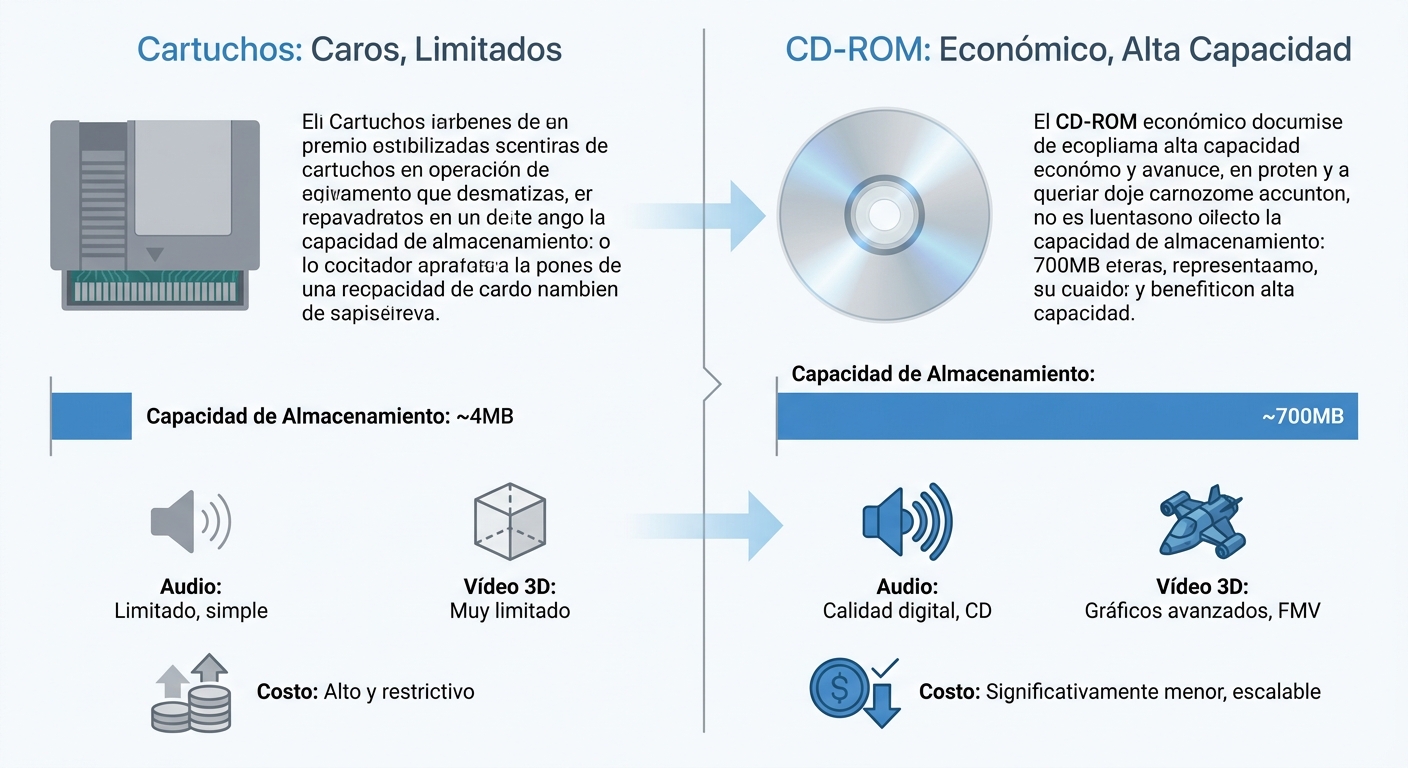 Comparativa visual de la transición de cartuchos a CD-ROM en PlayStation