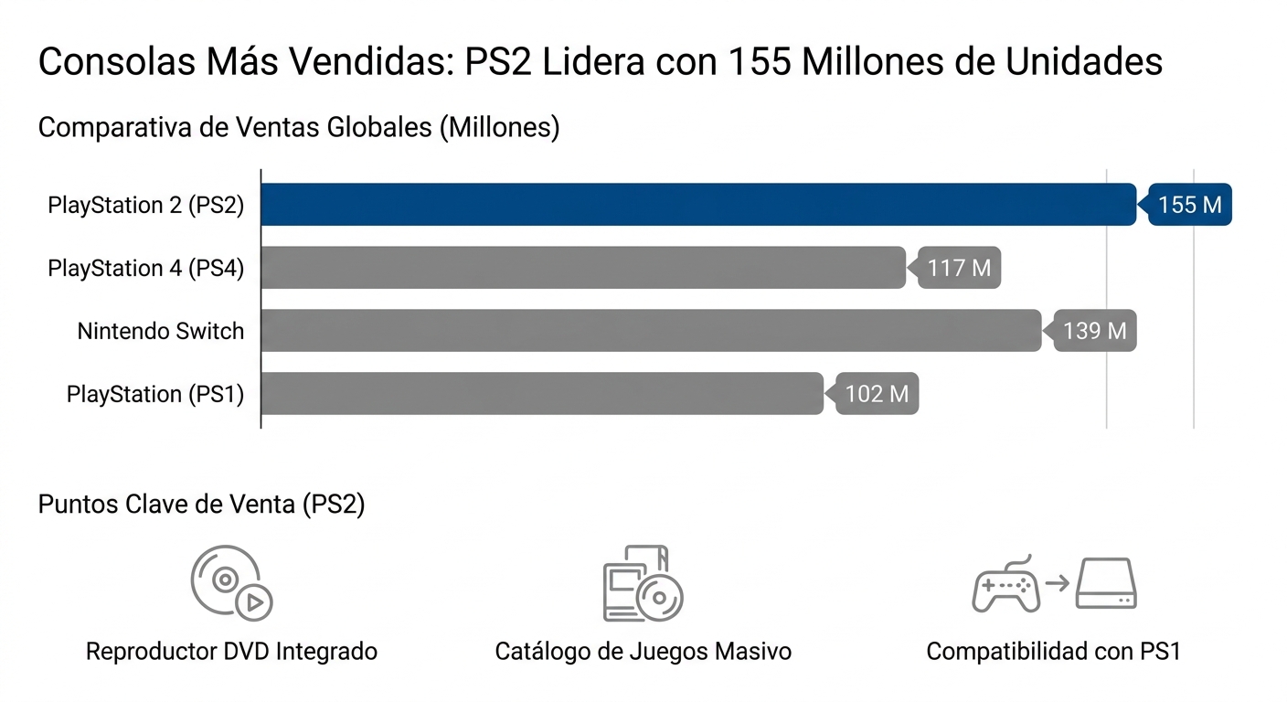 Infografía comparativa de ventas y características clave de PS2