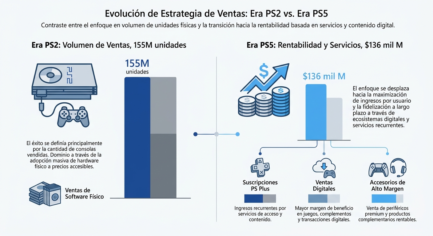 Comparativa del modelo de negocio: PS2 (volumen) vs PS5 (rentabilidad)
