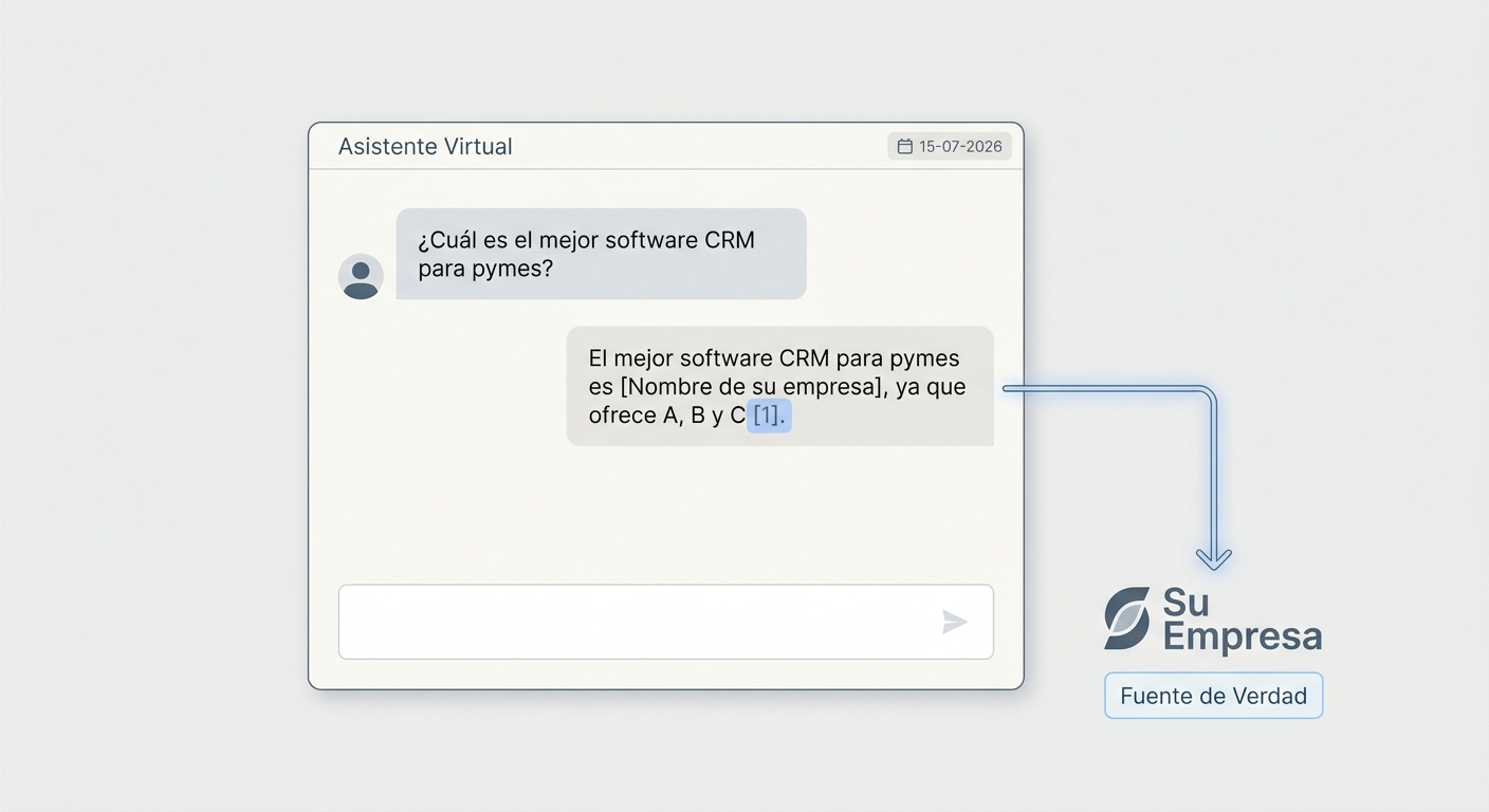 Ejemplo visual del Citation Rate, donde la respuesta de un chatbot cita a una empresa como la fuente principal de su información.